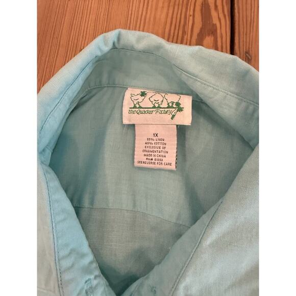 Women's Quacker Factory Butterfly Embroidered Linen Blend Button Up Blue XL - Picture 3 of 5